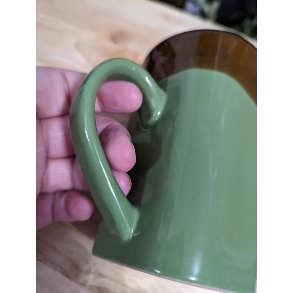 Royal Norfolk stoneware coffee tea mug green brown square bottom 5 in Replacemen